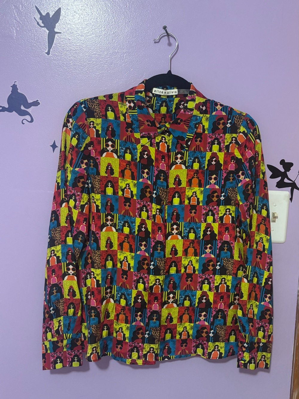 Alice + Olivia Multicolor Pop-Art Graphic Button-Up Blouse